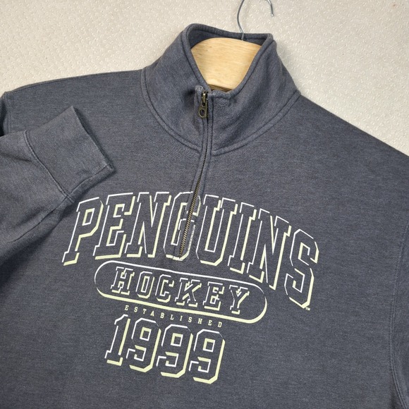 JanSport Penguins Hockey Sweatshirt Mens XL Gray 1/4 Zip Pullover Collegiate Y2K - Picture 1 of 10